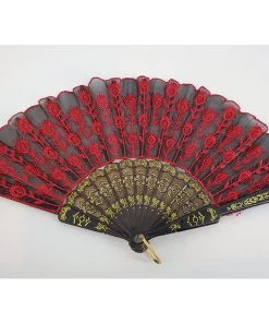 Violet's Coffre Vintage Black And Red Embroidered Fan - 1 Of 1