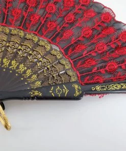 Violet's Coffre Vintage Black And Red Embroidered Fan - 1 Of 1