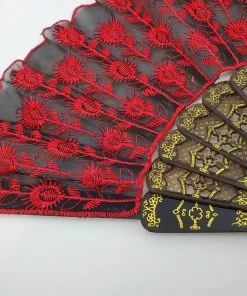 Violet's Coffre Vintage Black And Red Embroidered Fan - 1 Of 1