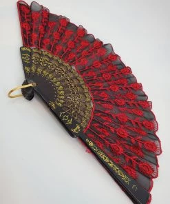 Violet's Coffre Vintage Black And Red Embroidered Fan - 1 Of 1