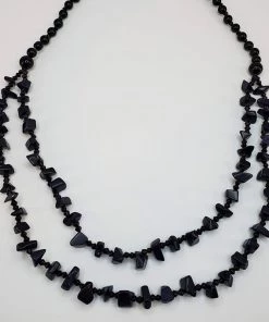 Violet's Coffre Black Stone Beaded Necklace Vintage
