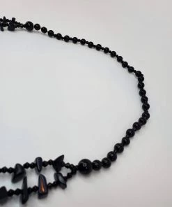 Violet's Coffre Black Stone Beaded Necklace Vintage