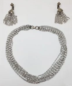 Violet's Coffre Sarah Coventry Multi Strand Silver Choker Necklace And Earrings - 1 Of 1