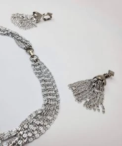 Violet's Coffre Sarah Coventry Multi Strand Silver Choker Necklace And Earrings - 1 Of 1