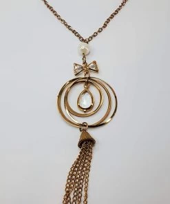 Violet's Coffre Vintage Gold Tone Ringed Crystal And Pearl Necklace - 1 Of 1