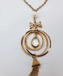 Violet's Coffre Vintage Gold Tone Ringed Crystal And Pearl Necklace - 1 Of 1