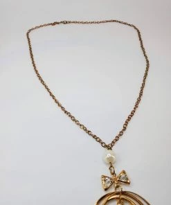 Violet's Coffre Vintage Gold Tone Ringed Crystal And Pearl Necklace - 1 Of 1