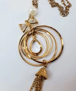 Violet's Coffre Vintage Gold Tone Ringed Crystal And Pearl Necklace - 1 Of 1