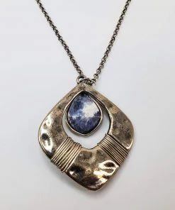 Violet's Coffre Silver Tone Necklace With Wrapped Metal Ring And Blue Stone - 1 Of 1 Vintage