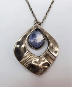 Violet's Coffre Silver Tone Necklace With Wrapped Metal Ring And Blue Stone - 1 Of 1 Vintage
