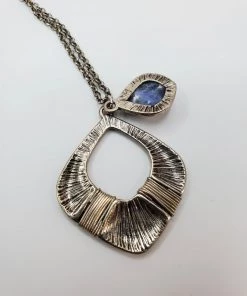 Violet's Coffre Silver Tone Necklace With Wrapped Metal Ring And Blue Stone - 1 Of 1 Vintage