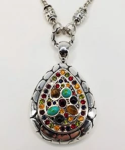 Violet's Coffre Vintage Jeweled Turtle Shell Pattern Silver Tone Pendant Nekclace - 1 Of 1