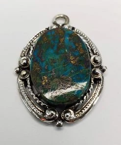 Violet's Coffre Vintage Blue / Green Stone Silver Tone Pendant - 1 Of 1
