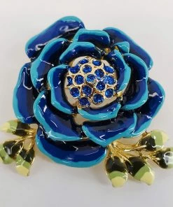 Violet's Coffre Vintage Painted Blue Rose Brooch - 1 Of 1