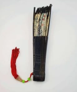 Violet's Coffre Vintage Black Lace Asian Print Fan - 1 Of 1