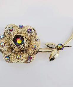 Violet's Coffre Vintage Sarah Coventry Jeweled Rose Brooch - 1 Of 1