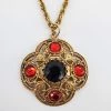 Violet's Coffre Vintage Gothic Gold Tone Black And Red Jeweled Pendant Necklace - 1 Of 1
