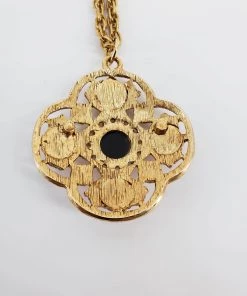 Violet's Coffre Vintage Gothic Gold Tone Black And Red Jeweled Pendant Necklace - 1 Of 1