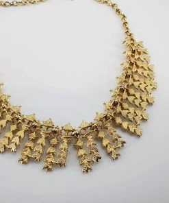 Violet's Coffre Vintage Sarah Coventry Matching Golden Leaf Pearl And Stud Necklace And Bracelet - 1 Of 1