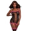 DREAMGIRL INTERNATIONAL Lingerie Lace Ruffle Garter Dress - Black/Fuchsia