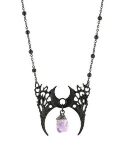 RESTYLE Branched Crescent Crystal Necklace - Black