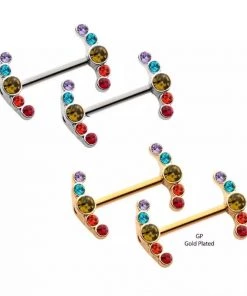 Body Vibe Jewelry Rainbow Gems Cluster Nipple Barbell
