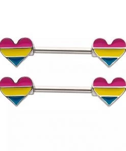 Body Vibe Jewelry Pansexual Pride Hearts Nipple Barbell Gay Pride