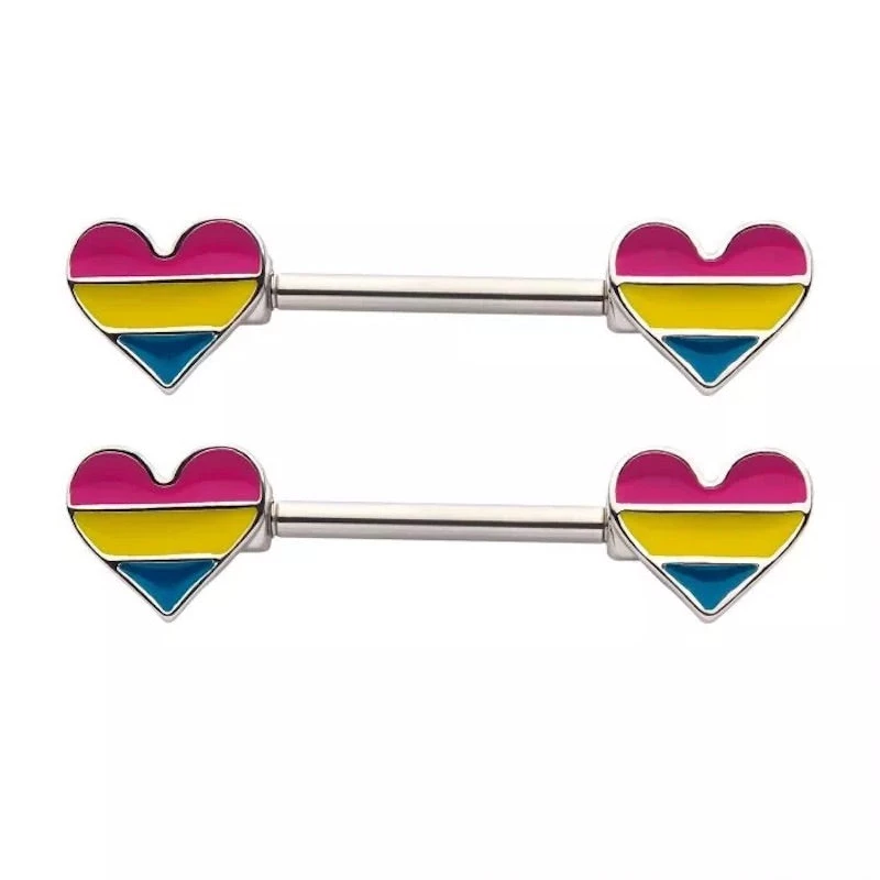 Body Vibe Jewelry Pansexual Pride Hearts Nipple Barbell Gay Pride 3 Body Vibe Jewelry Pansexual Pride Hearts Nipple Barbell Gay Pride