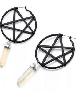 Body Vibe Jewelry Opalite Pendulum Pentagram Plug-Friendly Hoops