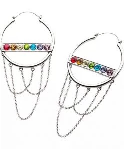 Body Vibe Jewelry Steel Chained Rainbow Plug-Friendly Hoops Gay Pride