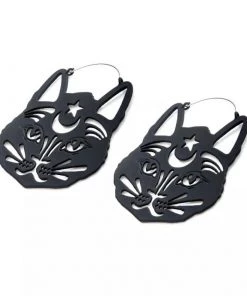 Body Vibe Jewelry Accessories Witchy Cat Plug-Friendly Hoops - Matte Black