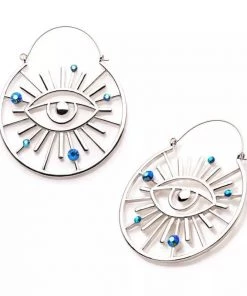 Body Vibe Jewelry Evil Eye With Gem Plug-Friendly Hoops