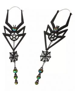 Body Vibe Jewelry Dangling Black Spider Plug-Friendly Hoops