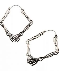 Body Vibe Jewelry Skeleton Hands Embrace Plug-Friendly Hoops Accessories
