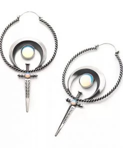 Body Vibe Jewelry Opalite Moon And Sword Plug-Friendly Hoops