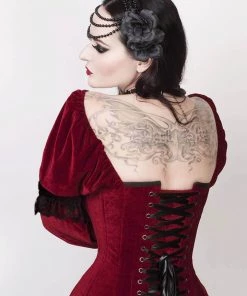 Corset Deal Velvet Victorian Puff Sleeve Overbust Corset Top - Red 7 Corset Deal Velvet Victorian Puff Sleeve Overbust Corset Top - Red