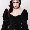 Corset Deal Velvet Victorian Puff Sleeve Overbust Corset Top - Black