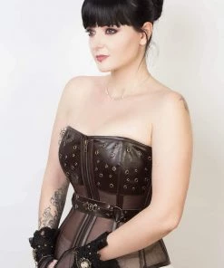 Corset Deal Studded Steamed And Meshed Overbust Corset - Brown