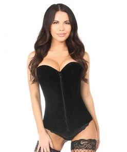 Sample Size Small - Velour Velvet Overbust Corset - Black