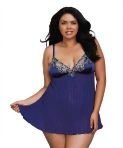 DREAMGIRL INTERNATIONAL Midnight Floral Embroidered Babydoll & G-String Set Lingerie