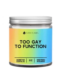 Funny Flames Candle Co Gay Pride Too Gay To Function Candle- 9oz