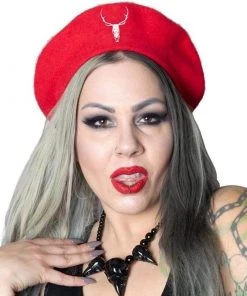 Kreepsville 666 Deer Skull Beret - Red