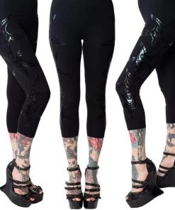 Kreepsville 666 Baphomat Black Foil Capri Leggings Rockabilly