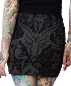 Kreepsville 666 Baphomat Mini Skirt - Grey Goth
