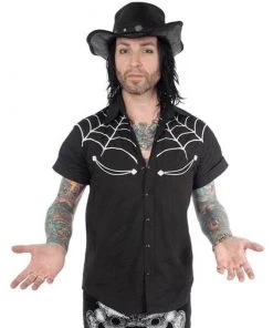 Kreepsville 666 Rockabilly Spiderweb Western Shirt - White