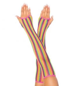 LEG AVENUE Rainbow Fishnet Arm Warmers