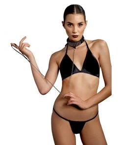 LEG AVENUE Studded Collar & Chain Leash Festival