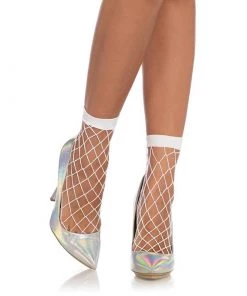 LEG AVENUE Fencenet Anklet Pantyhose - White