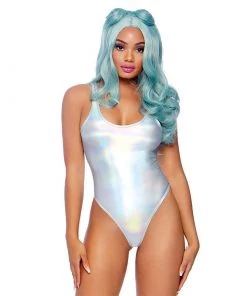 LEG AVENUE Holographic Silver Spandex Bodysuit Gay Pride