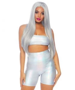 LEG AVENUE Holographic Spandex Bandeau & Shorts Set
